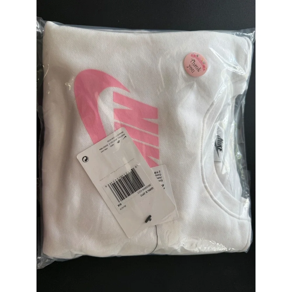 Nike Girls 2-Piece Set Sweatshirt and Leggings White Black Pink Size 6X - Picture 9 of 9